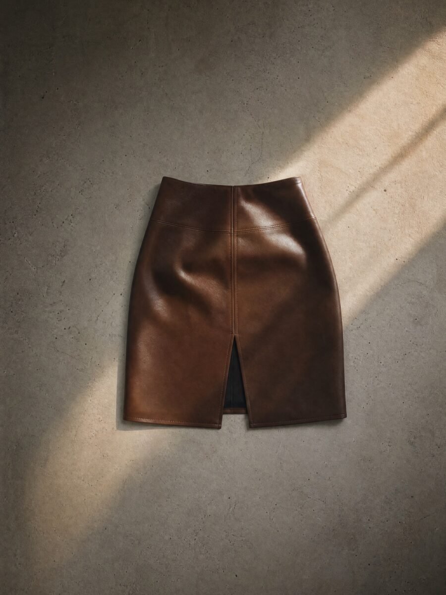 Laid flat — Highrise Faux Leather Split Mini